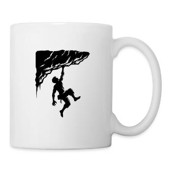 Mann beim Freiklettern am Überhang Felsen - Tasse - Weiß - Rechts