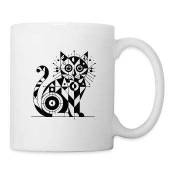 Katze Geometrisches Linien Design - Tasse - Weiß - Rechts