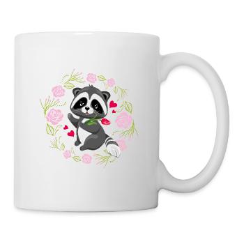 raton laveur heureux en couronne florale avec des roses roses - Mug blanc - blanc - Droite
