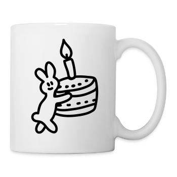 Hase mit Torte - Line - Tasse - Weiß - Rechts