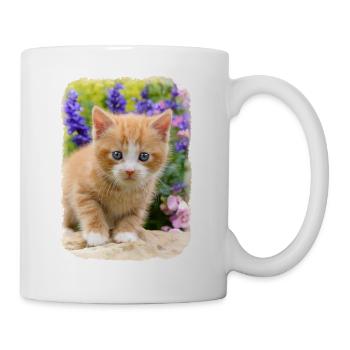 Niedliches liebes Katzenkind im blühenden Garten - Tasse - Weiß - Rechts