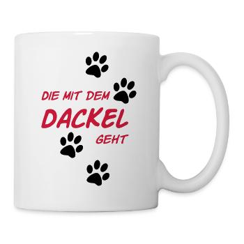 Die mit dem Dackel geht - Tasse - Weiß - Rechts