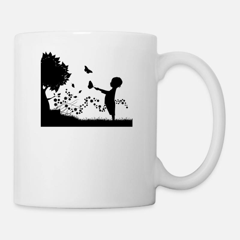 Child with butterflies and tree - Mug - white