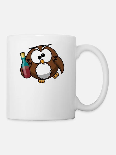 betrunkene Eule mit Wein - Tasse - Weiß
