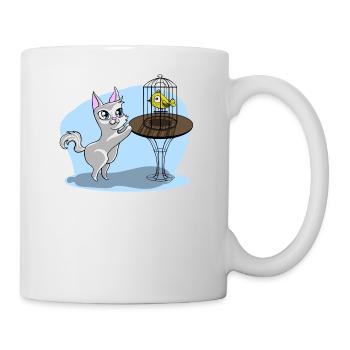 Chat avec oiseau - Mug blanc - blanc - Droite