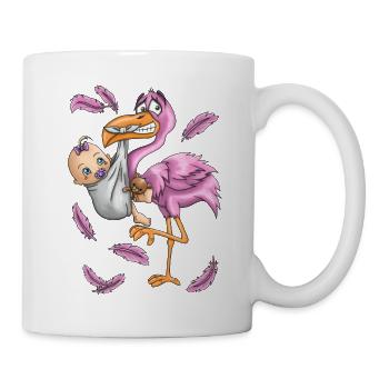 Flamingo rosa mit Baby pink Storch Illustration - Tasse - Weiß - Rechts