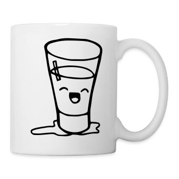 Glas 2 Glas halb voll, Smily glücklich - Tasse - Weiß - Rechts