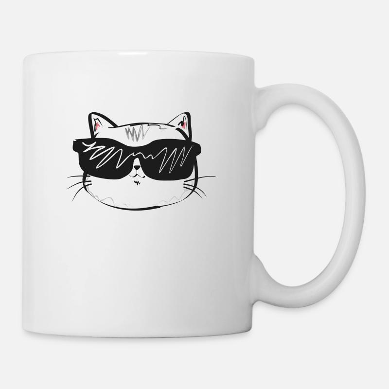 White cat with sunglasses - Mug - white