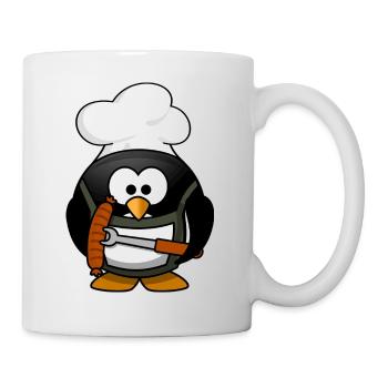 Boiling penguin with bratwurst. Gift - Mug - white - Right