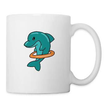 Delphin mit Schwimmring Geschenk Meer Wasser Fisch - Tasse - Weiß - Rechts
