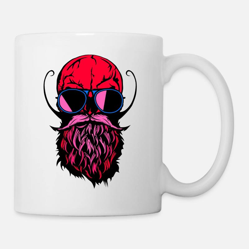 Kopf des Totenkopfhippie-Kranichbart-Bartschnurrbartes - Tasse - Weiß