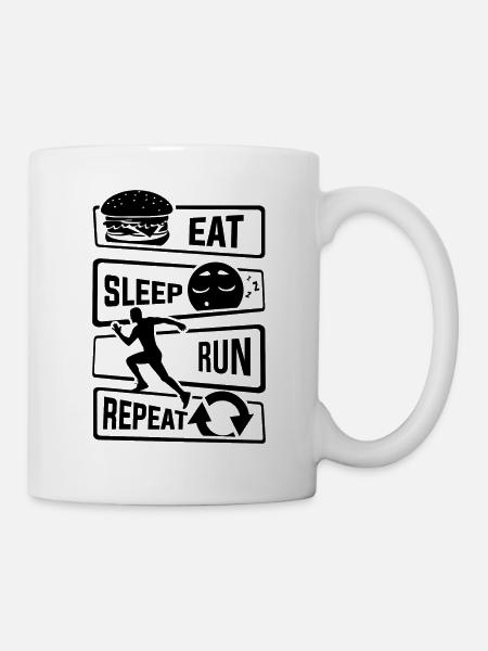 Eat Sleep Run Repeat - Running Runner Fitness Sport - Tazza - bianco