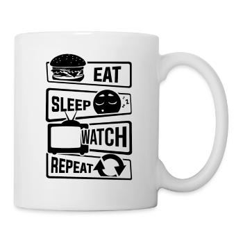 Eat Sleep Watch Repeat - Fernseher Serien Couch TV - Tasse - Weiß - Rechts