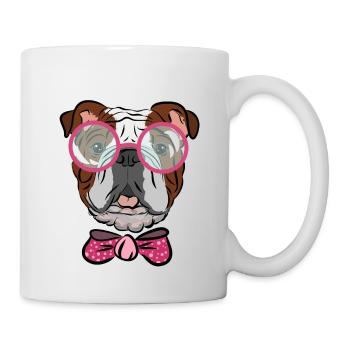 Bulldog with glasses and bow, gift idea - Mug - white - Right