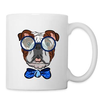 Bulldog with glasses and bow, gift idea - Mug - white - Right