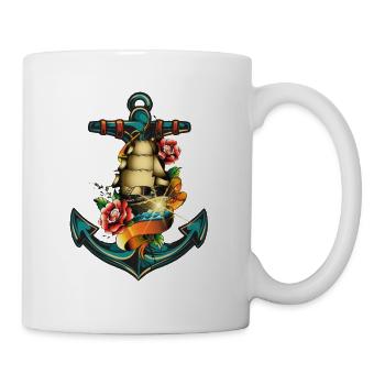 Anker Tattoo Schiff Rose Meer - Tasse - Weiß - Rechts