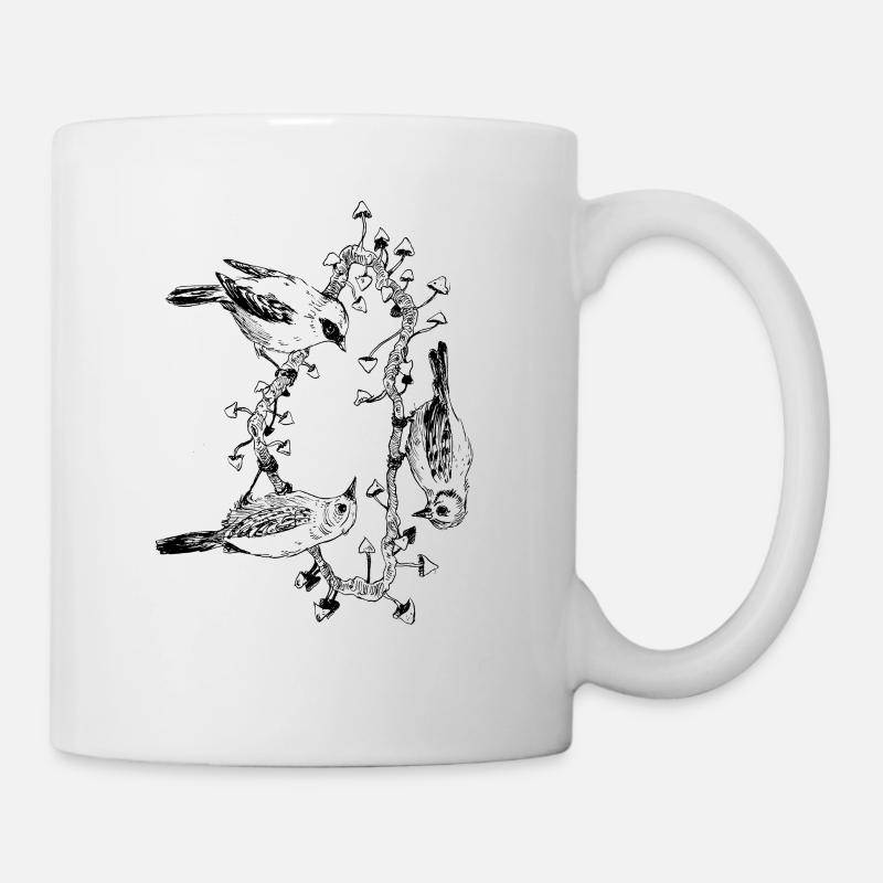 Vogel-Trio / Pilze / Baum - Tasse - Weiß