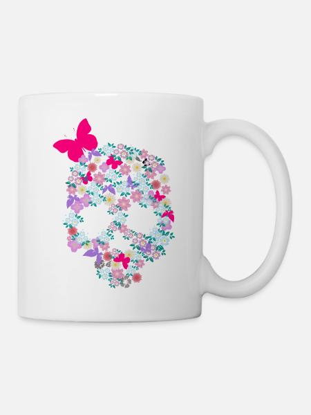 Skulline skull skull with flower butterfly - Mug - white