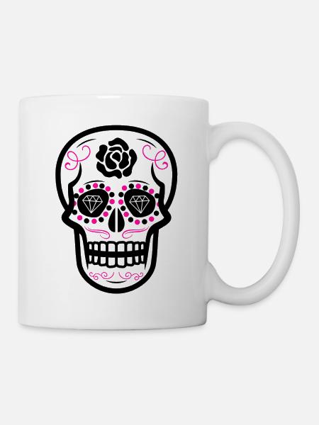 Sugar Skull Diamond Rose Pink - Tasse - Weiß