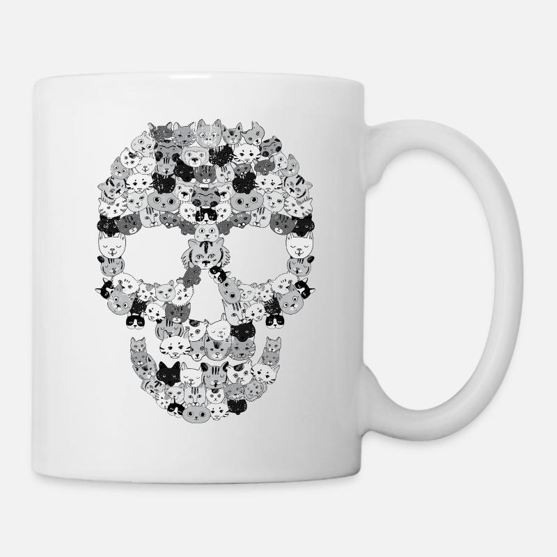 Totenkopf Katzen | Kätzchen Katze Kopf Geschenk - Tasse - Weiß