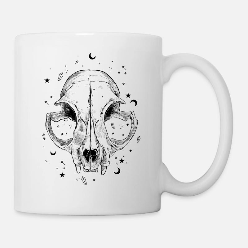 Chat crâne chat magie sorcière étoiles de la lune - Mug blanc - blanc