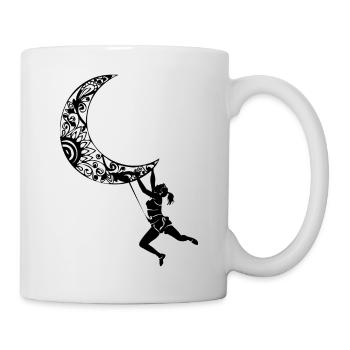 Climbing Woman Girl moon - Climber on the moon - Mug - white - Right