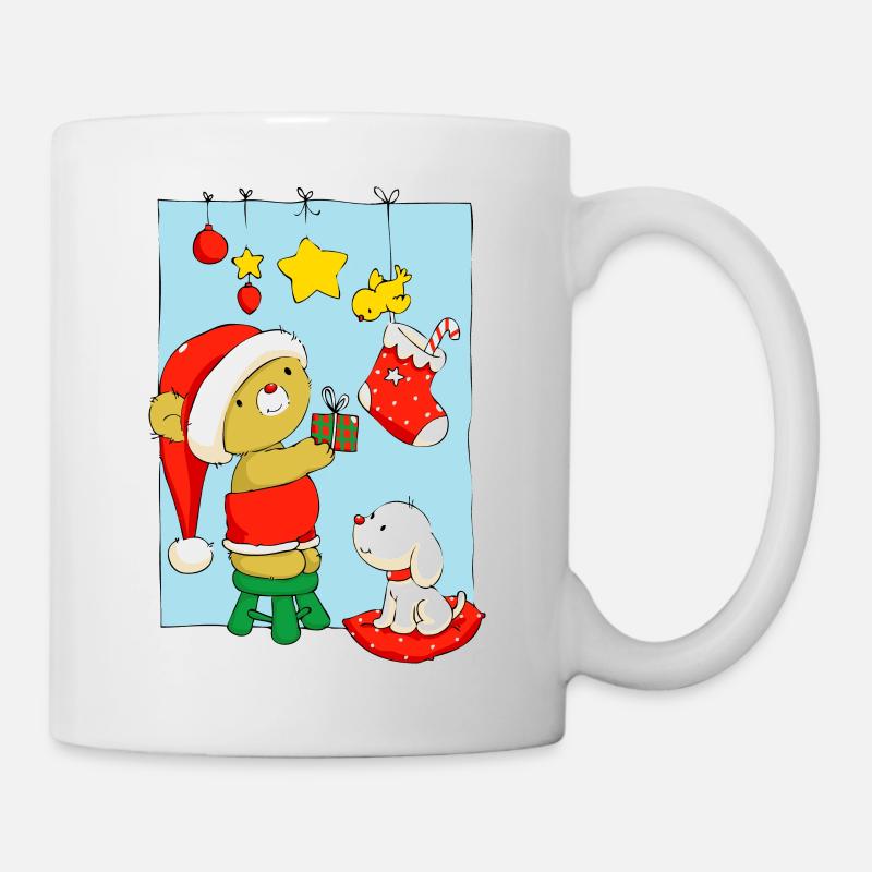 Christmas Bear doing Christmas decorations - Mug blanc - blanc