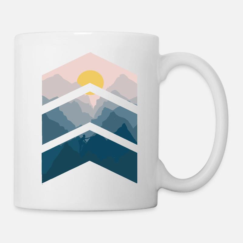 Hiking Man Mountains Climbing Sun Nature Graphic P - Mug - white