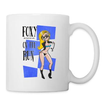 Nerd Geek Hipster Retro Pinup Blonde (blue bg) - Mug - white - Right