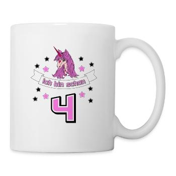 AKE Einhorn Geburtstag ich bin schon 4 Mädchen - Tasse - Weiß - Rechts