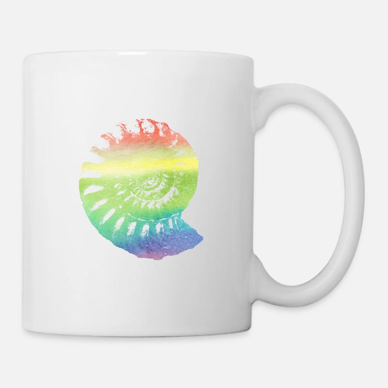 Fossil ammonite in rainbow colored gift - Mug - white