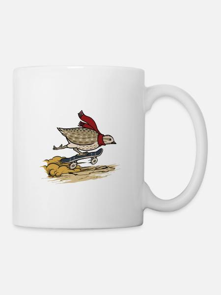 Quail on skateboard / quail - Mug - white