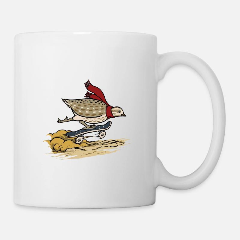 Caille sur skateboard / caille - Mug blanc - blanc