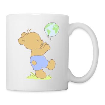 Bear boy playing with earth balloon. - Mug - white - Right