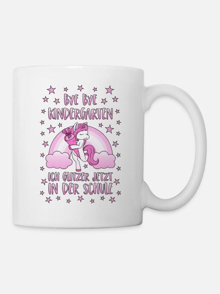 Einhorn Bye Bye Kindergarten Schule Glitzer Rosa - Tasse - Weiß