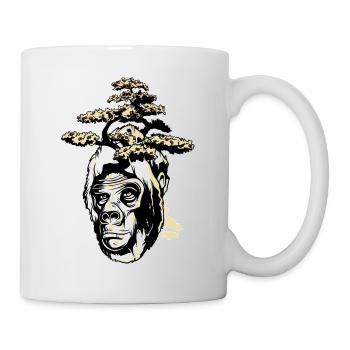 bananaharvest bonsai monkey schwarz mit Rand.png - Tasse - Weiß - Rechts