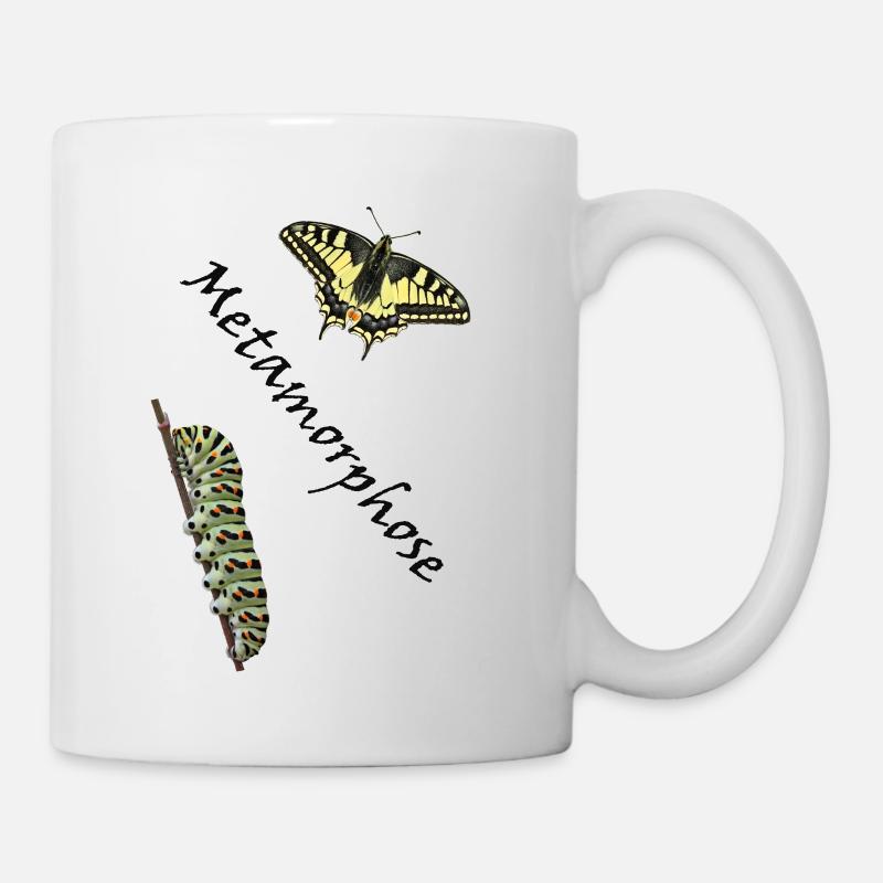 Swallowtail with caterpillar, metamorphosis - Mug - white