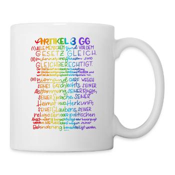 Grundgesetz Artikel 3 regenbogenfarben - Tasse - Weiß - Rechts