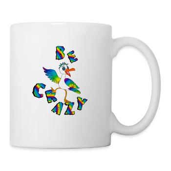BE CRAZY Regenbogen Schriftzug mit Moewe - Tasse - Weiß - Rechts