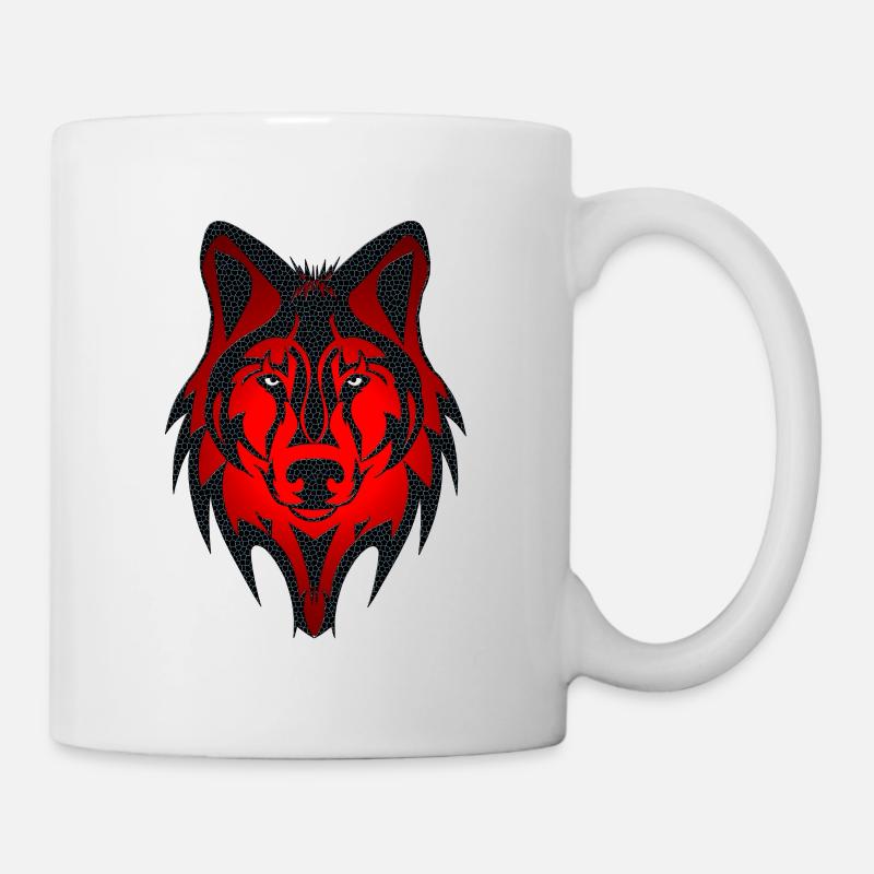 Wolfskopf schwarze Mosaik Kontur auf Rot - Tasse - Weiß