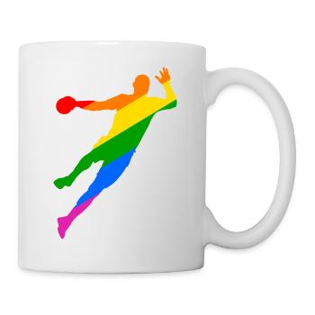 bunter Handballspieler - mehr Toleranz im Sport - Tasse - Weiß - Rechts