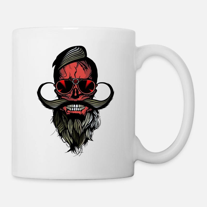 tete de mort hipster barbu barbu crane pirate - Mug blanc - blanc