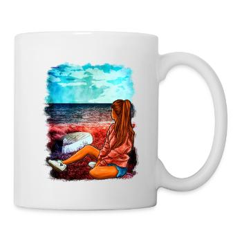 Strand Meer Mädchen Illustration | Yolo- Artwork - Tasse - Weiß - Rechts