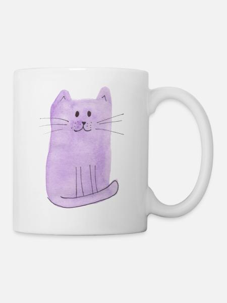 Lila Katze - Tasse - Weiß