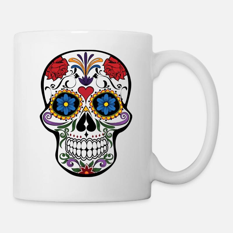joli motif crâne tête de mort colorée style - Mug blanc - blanc