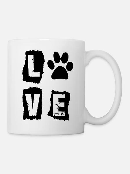 Love, Liebe auf vier Füssen, Hundeliebe - Tasse - Weiß