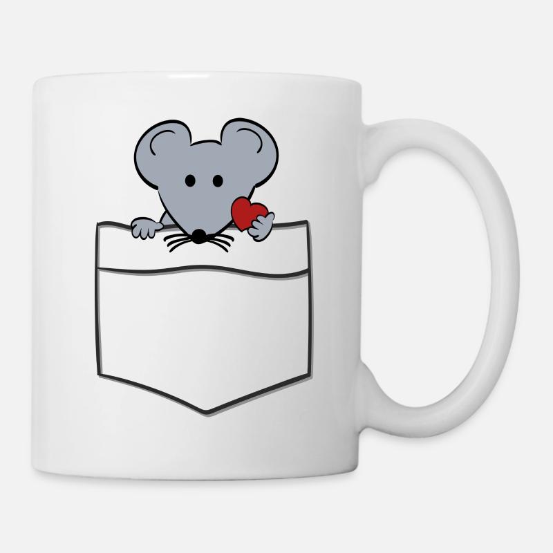 Maus Tasche Pocket Mouse Herz Süß Tier Brusttasche - Tasse - Weiß