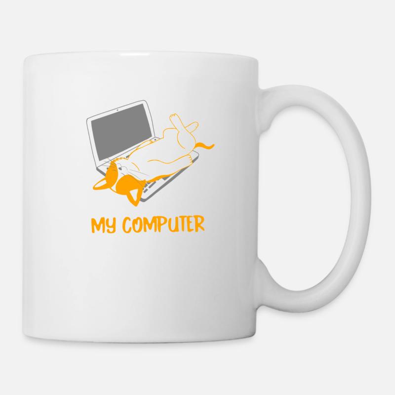 Katze auf Laptop liegen Geschenk - Tasse - Weiß