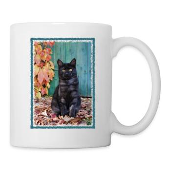 Cute black kitten with red vine leaves - Mug - white - Right