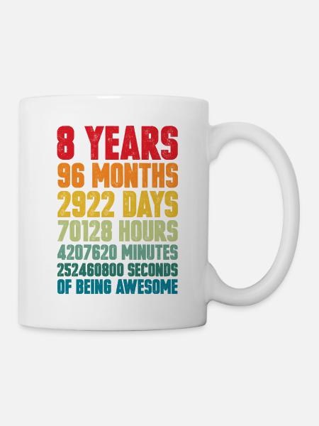 8 Jahre 96 Monate 8. Geburtstag retro Geschenk - Tasse - Weiß